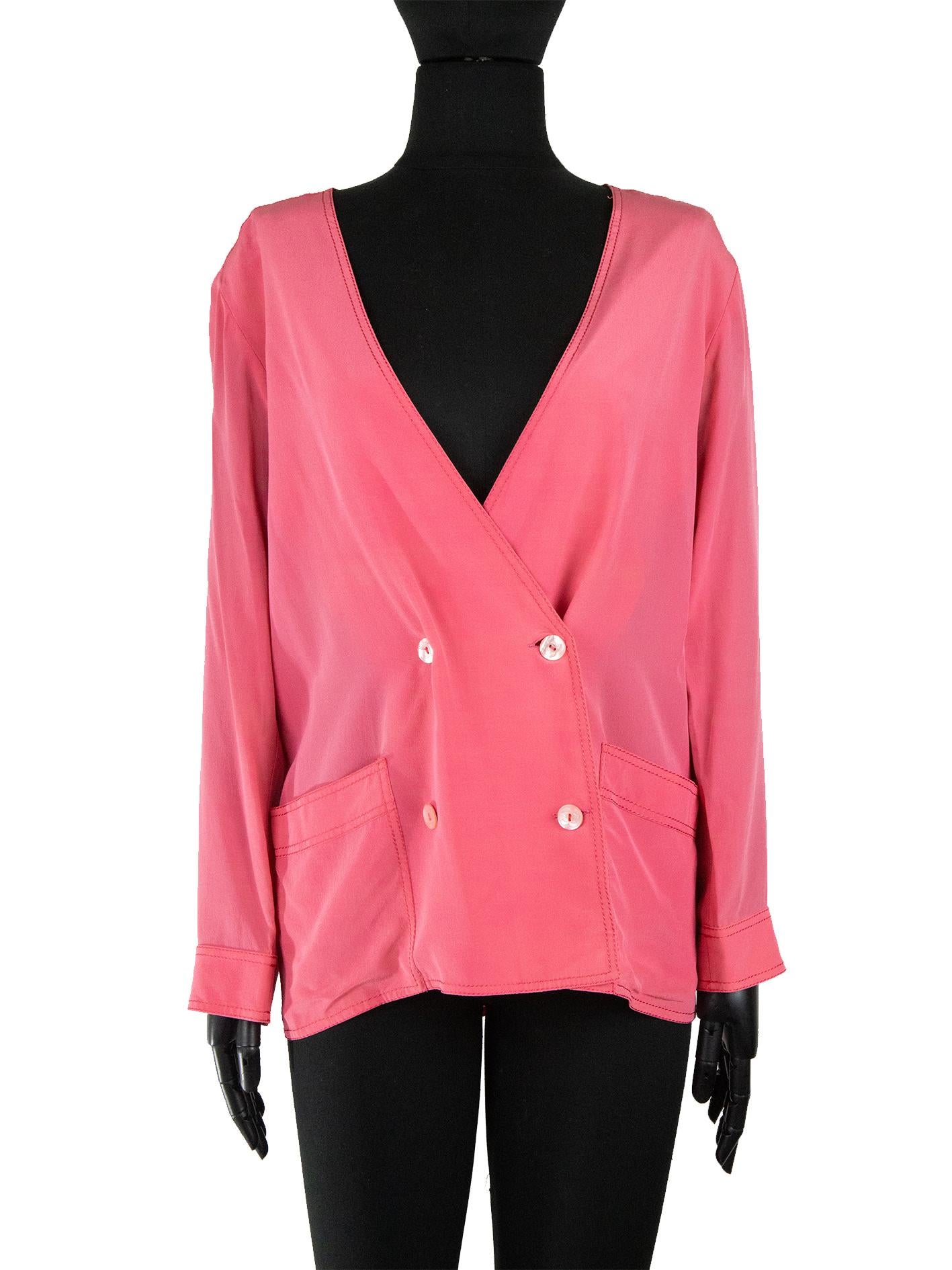 1980er Chanel Zweiteiliger Anzug, Koralle Rosa Damen im Angebot
