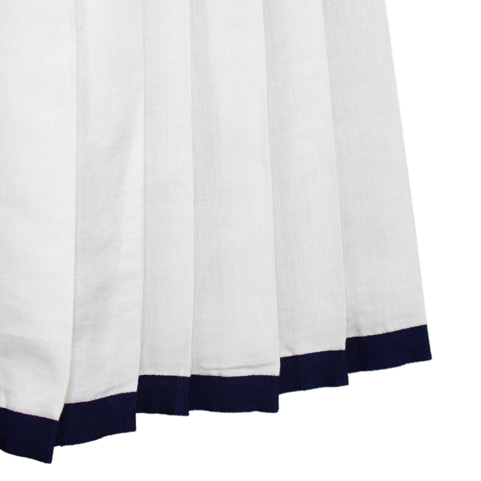 Conjunto de falda de verano Chanel de los años 80 en lino crema y azul marino en venta 2