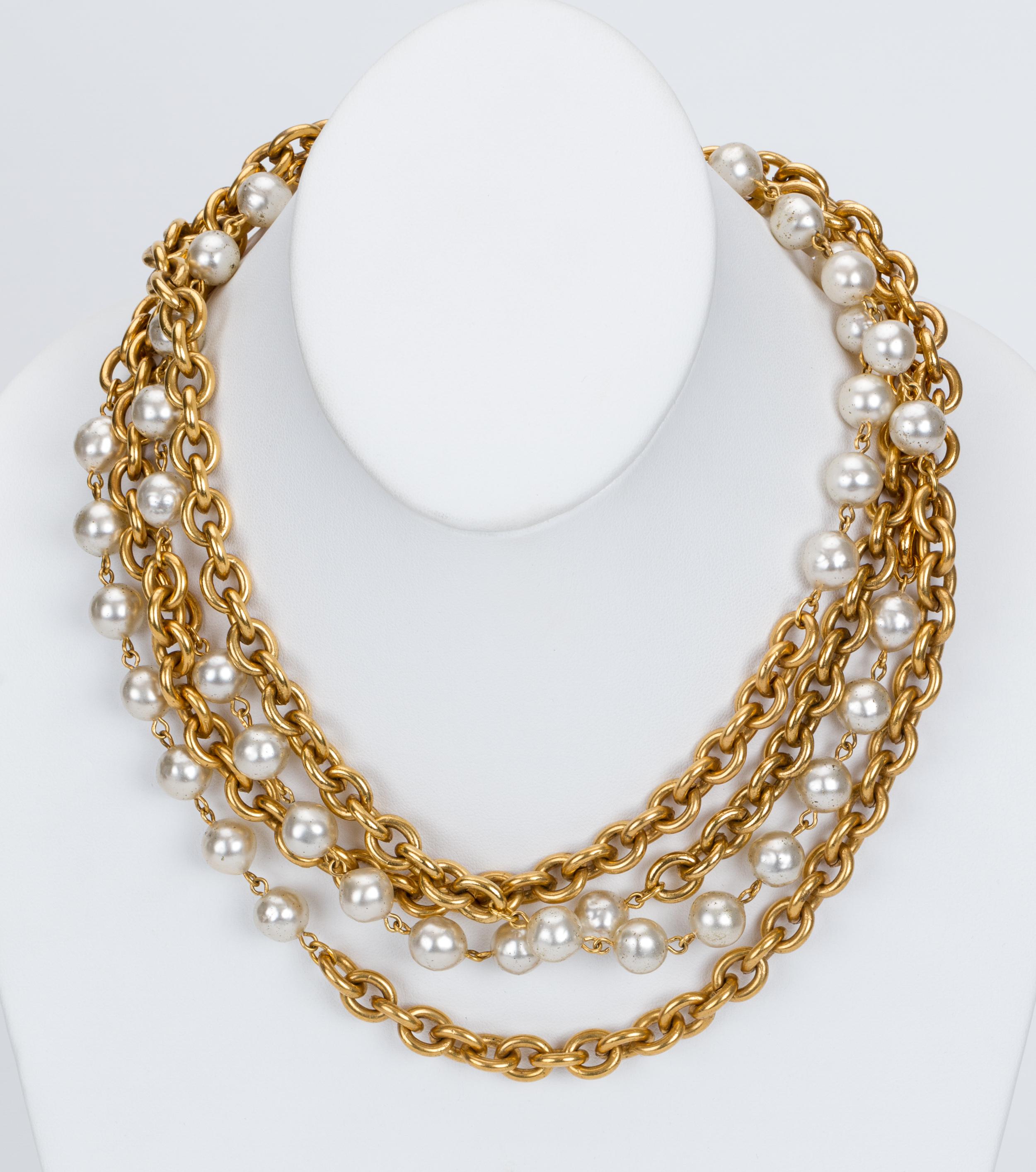 1980's Chanel Double Strand Faux Pearl Necklace In Good Condition In West Hollywood, CA