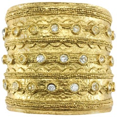 1980's Chanel 'Etruscan' Rhinestone Embellished Gold-Plated Cuff Bracelet