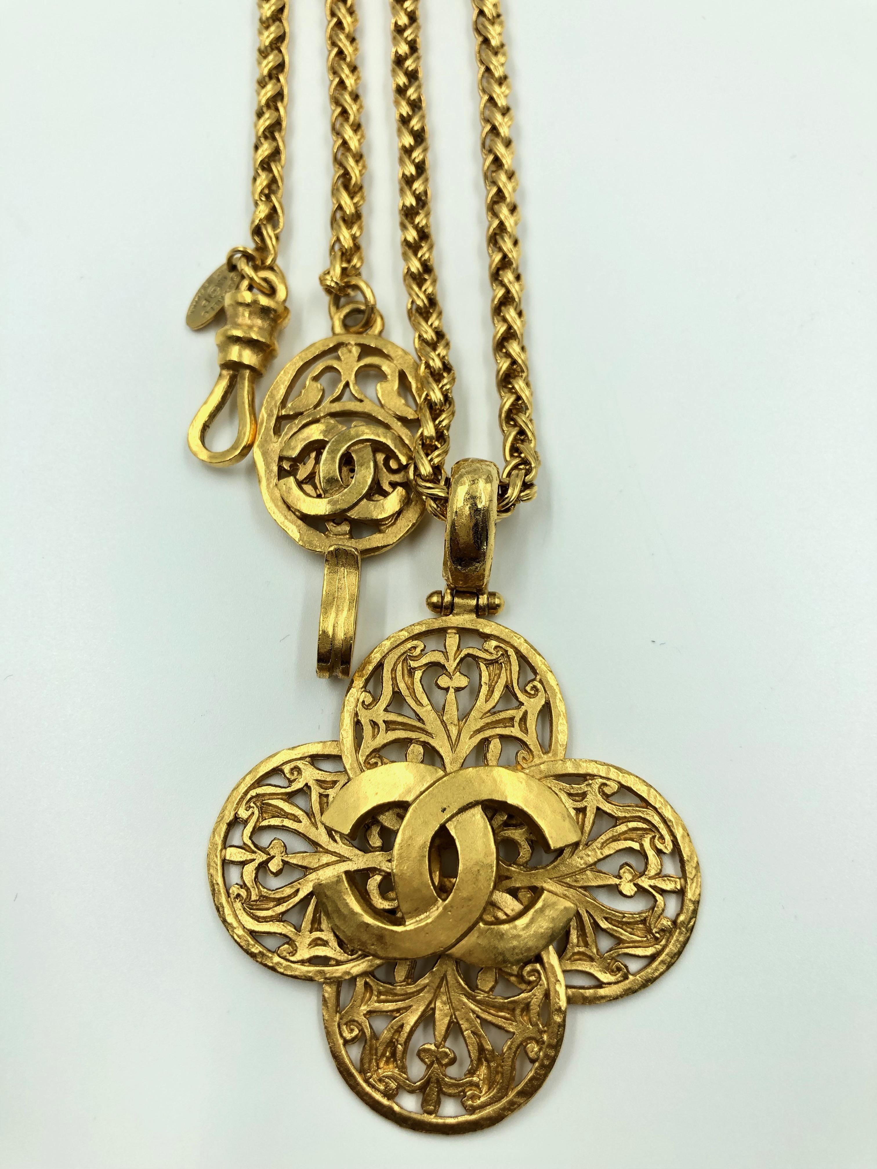 Chanel Filigree 1980's Gold Tone Cross Necklace 2