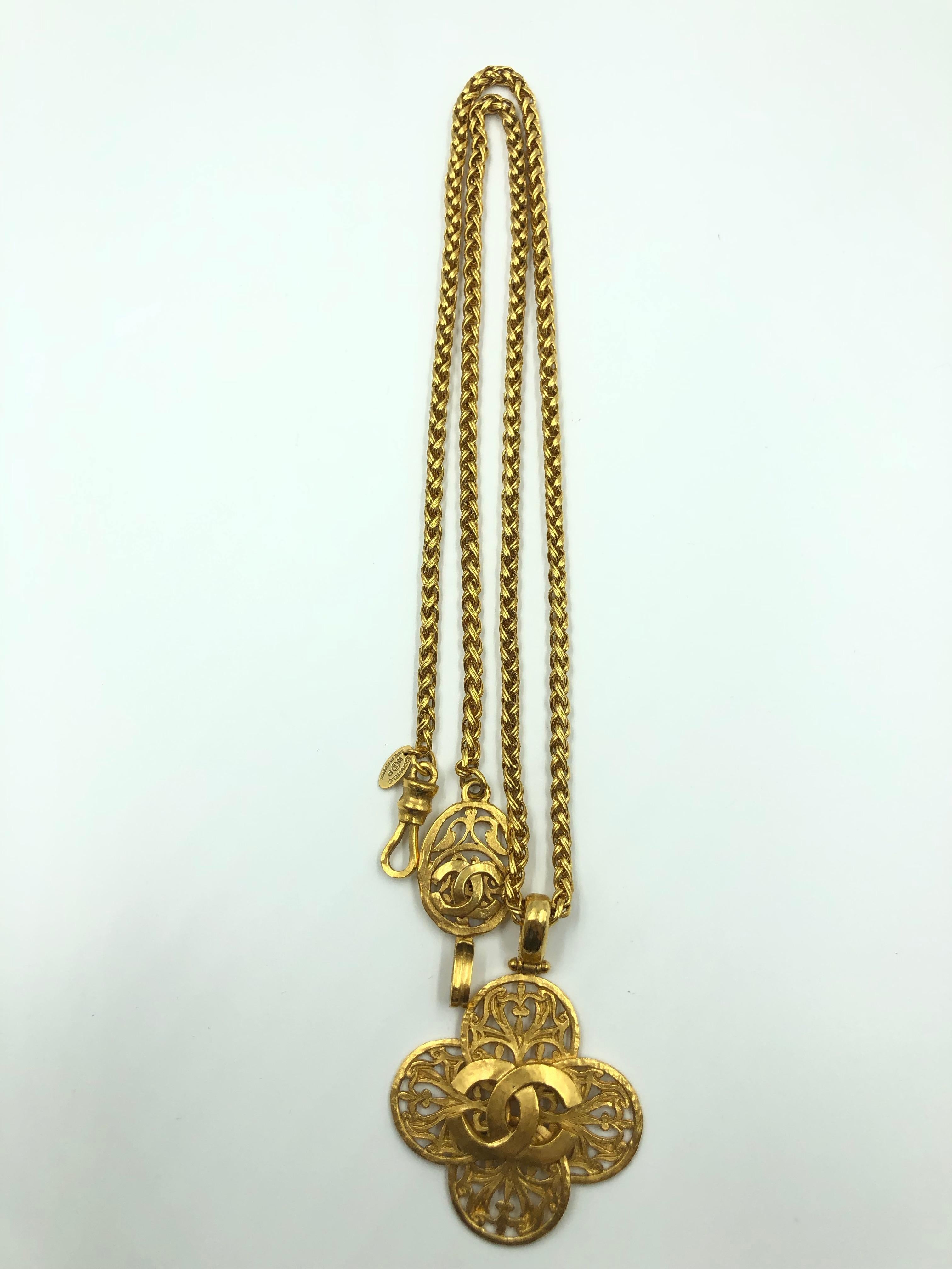 Chanel Filigree 1980's Gold Tone Cross Necklace In Good Condition In Los Angeles, CA