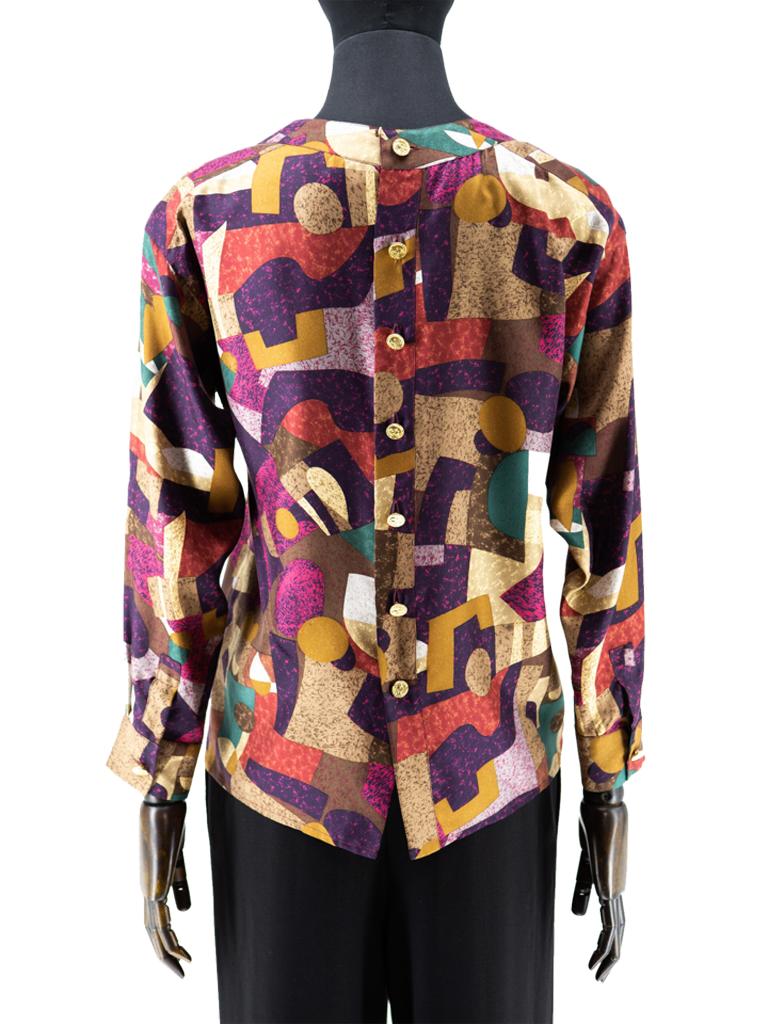 1980s Chanel Geometric Blouse For Sale 1