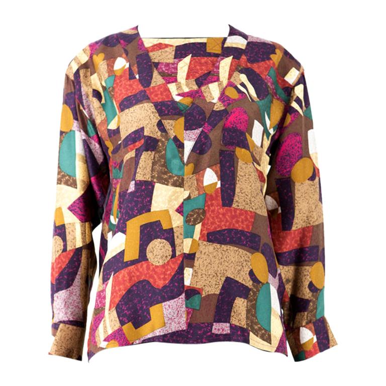 1980s Chanel Geometric Blouse For Sale