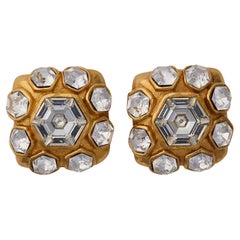 1980s Chanel Gold and Crystal Earrings