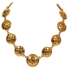 1980s Chanel Gold Quilted Choker Necklace