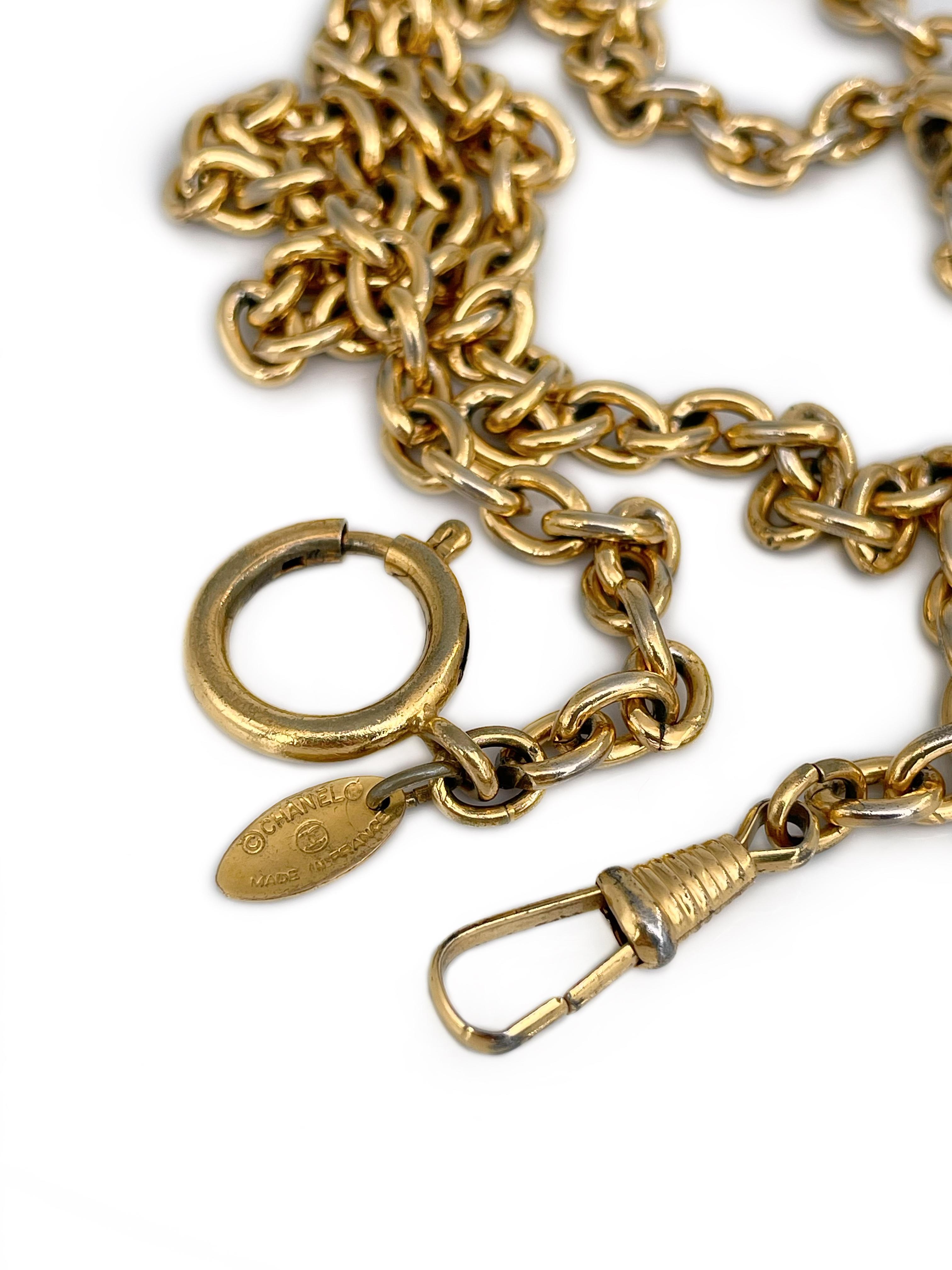 1980 Chanel - Collier avec pendentif en résine blanche et or en forme de losange en vente 1