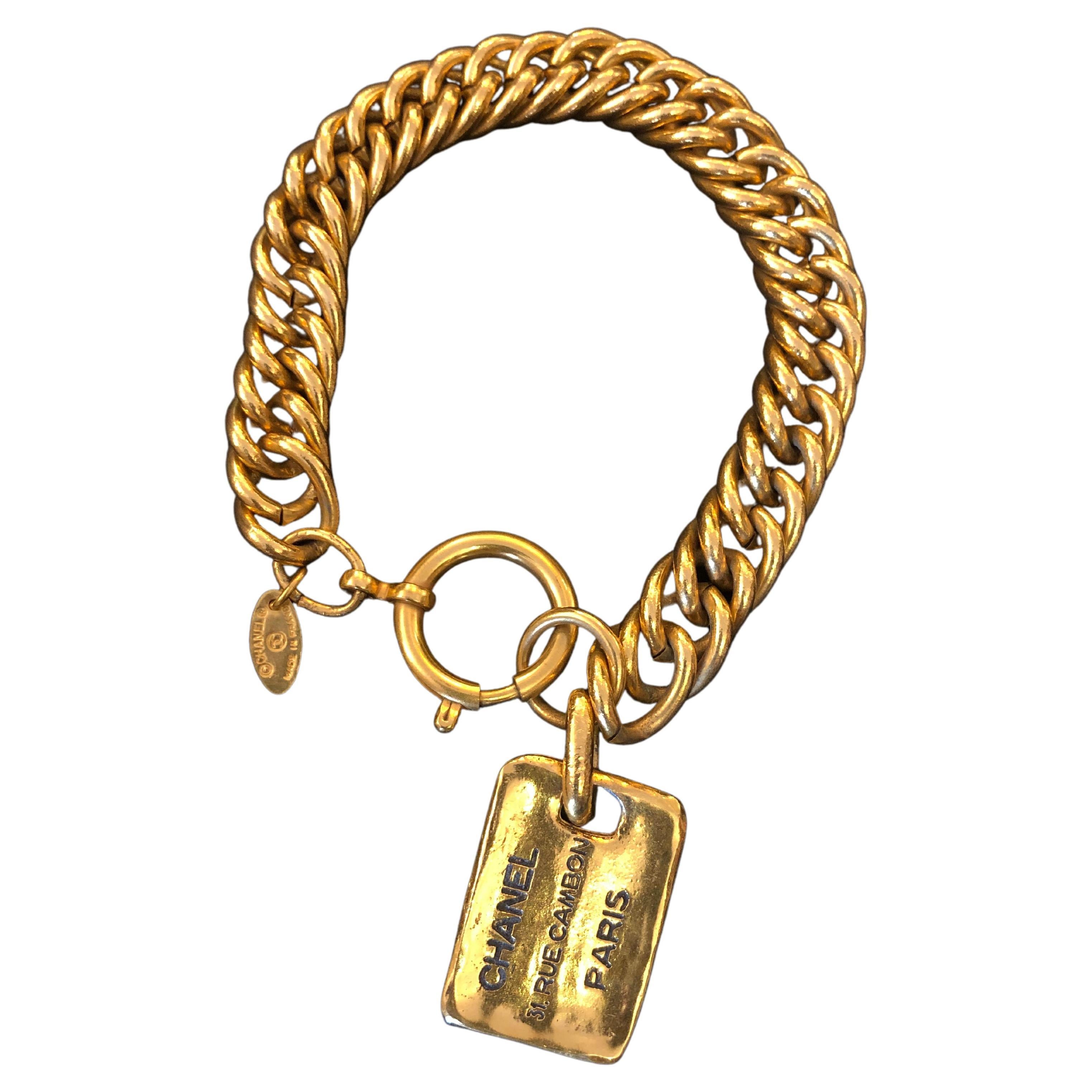 CHANEL Bracelet Bangle AUTH Coco CC chain Vintage 31 Rue Cambon Plate Gold  Rare