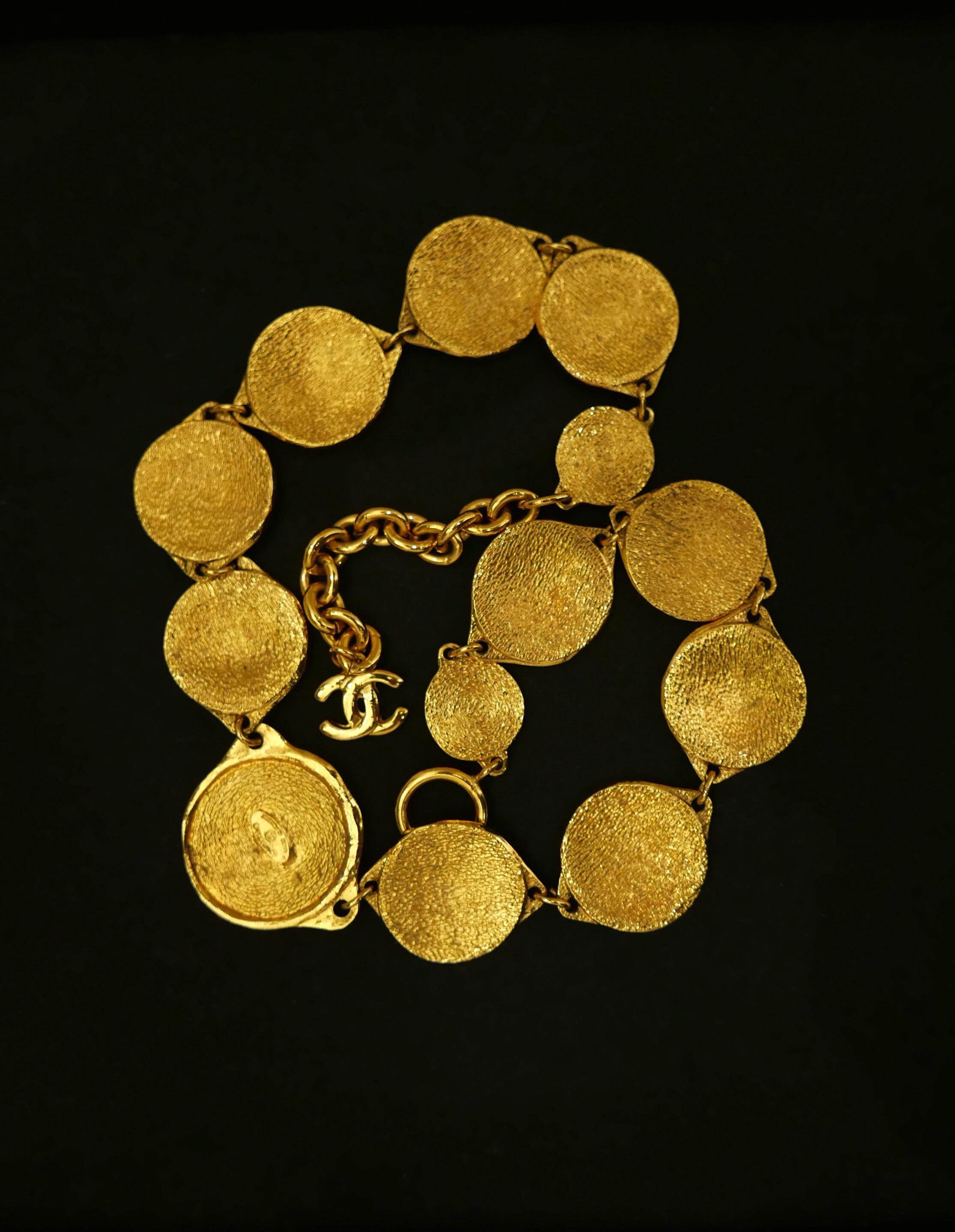1980s Vintage CHANEL Gold Toned 31 Rue Cambon Paris Coin Necklace 1