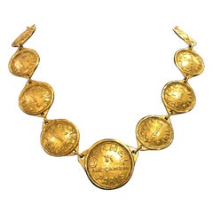 1980s Vintage CHANEL Gold Toned 31 Rue Cambon Paris Coin Necklace