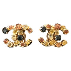 2001 Vintage CHANEL Multicolored Crystals Clip On Earrings