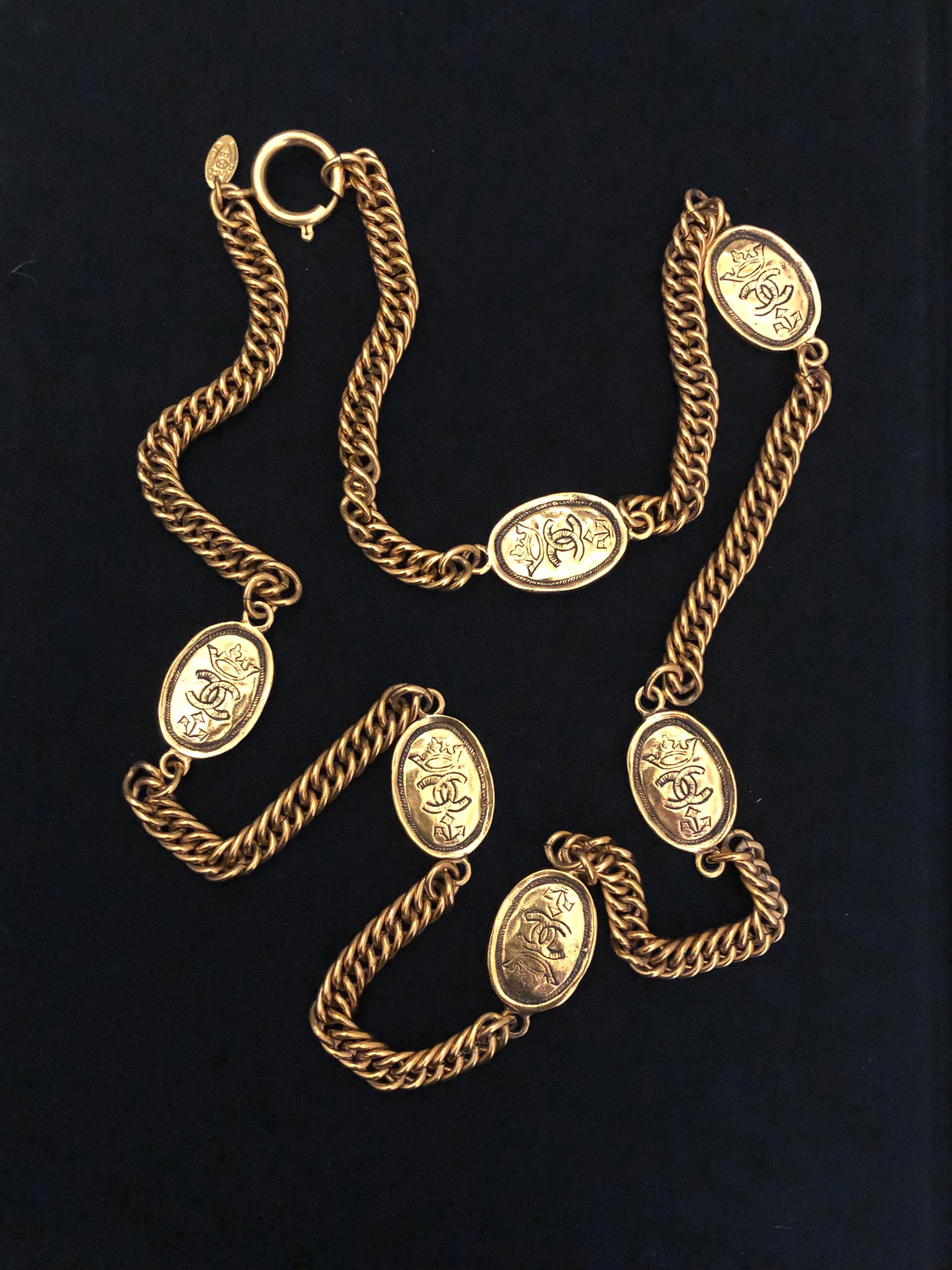 1980s Vintage Chanel Gold Toned Byzantine-Styled Chain Necklace  2