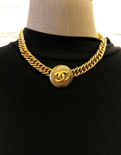 1980s Chanel Gold Toned CC Coin Chain Necklace