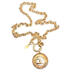 1980s Vintage Chanel Gold Toned CC Coin Short Chain Necklace 
