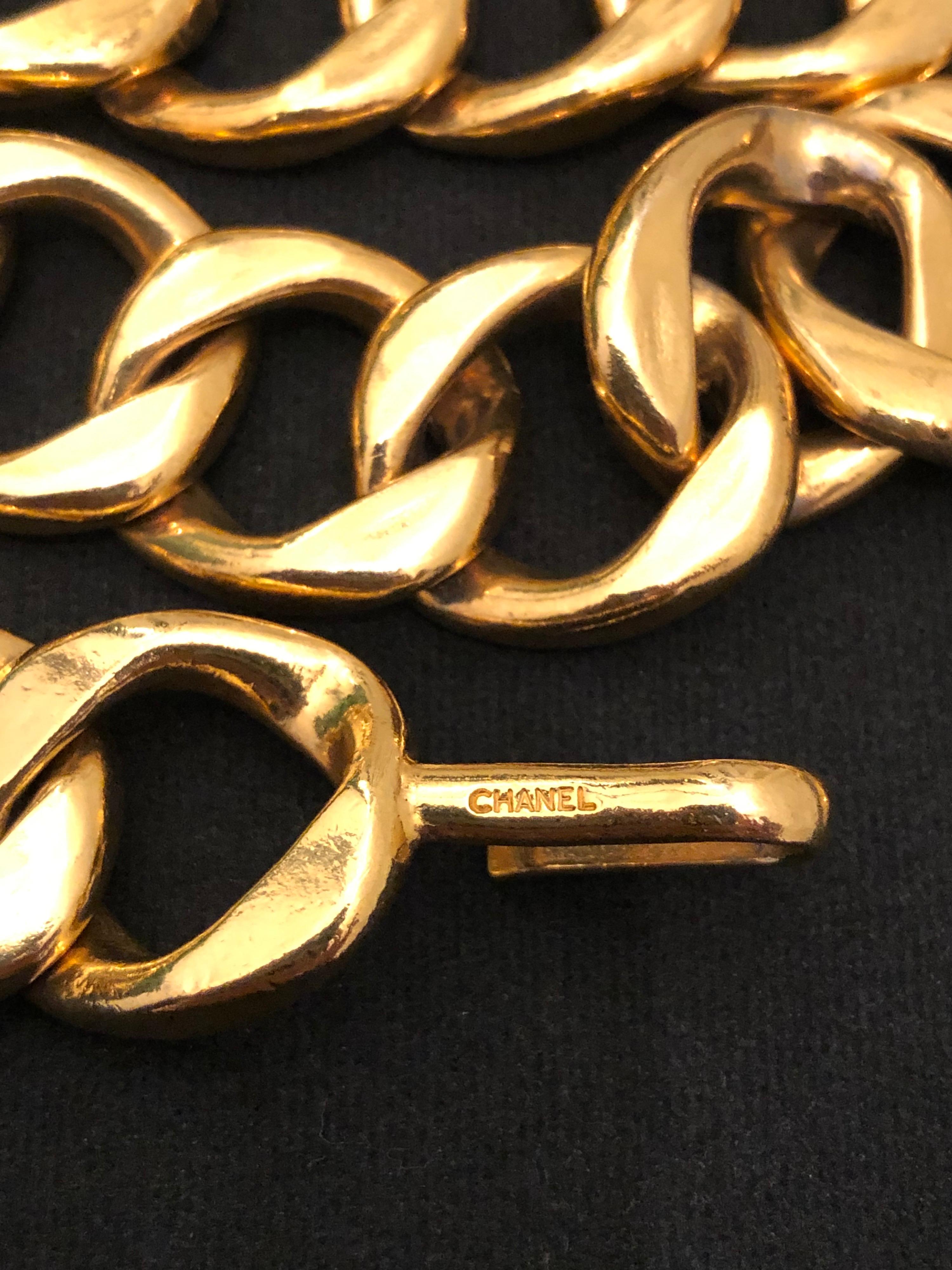 Women's or Men's 1980s Vintage CHANEL Gold Toned CoCo Chain Belt Necklace 