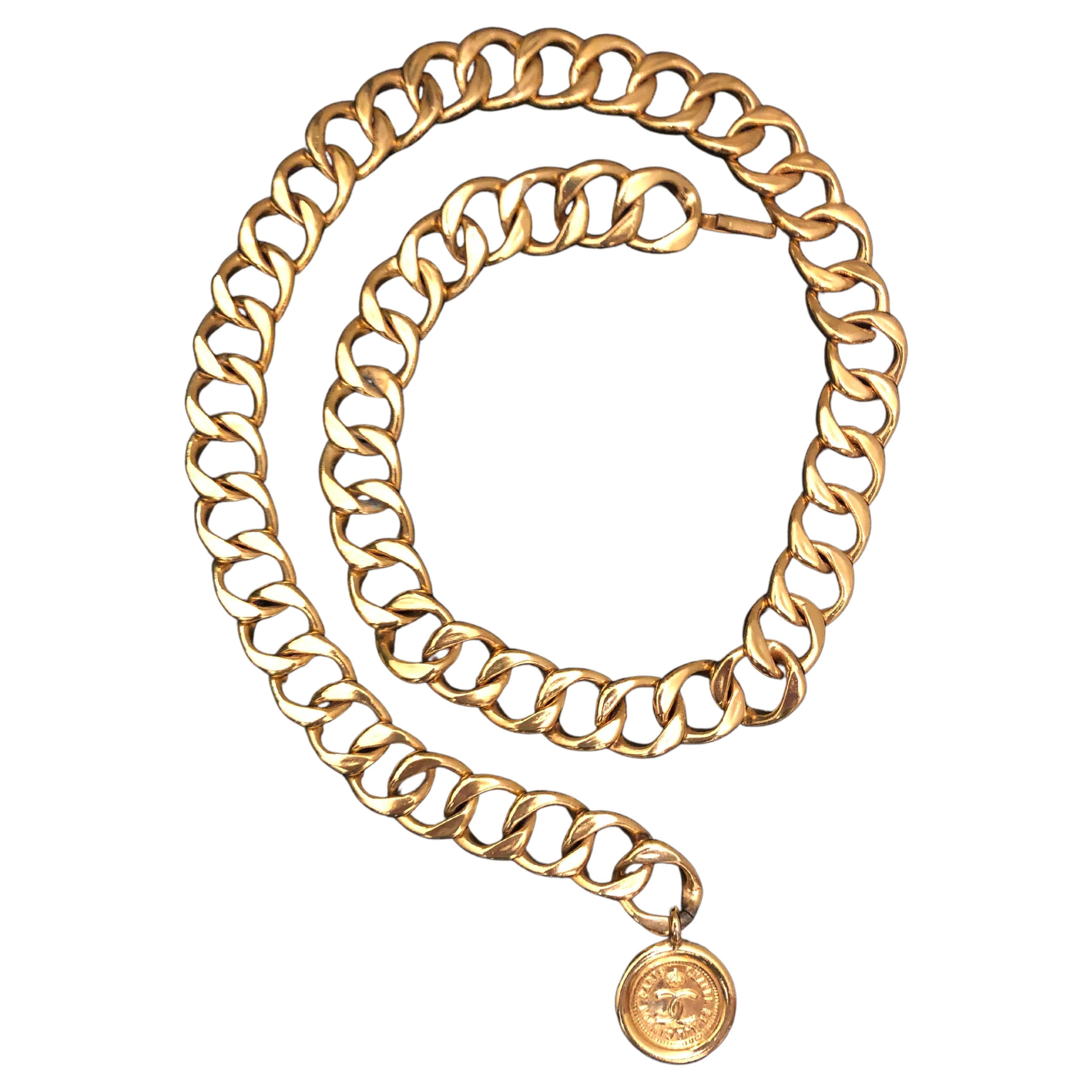 1980s Vintage CHANEL Gold Toned CoCo Chain Belt Necklace 