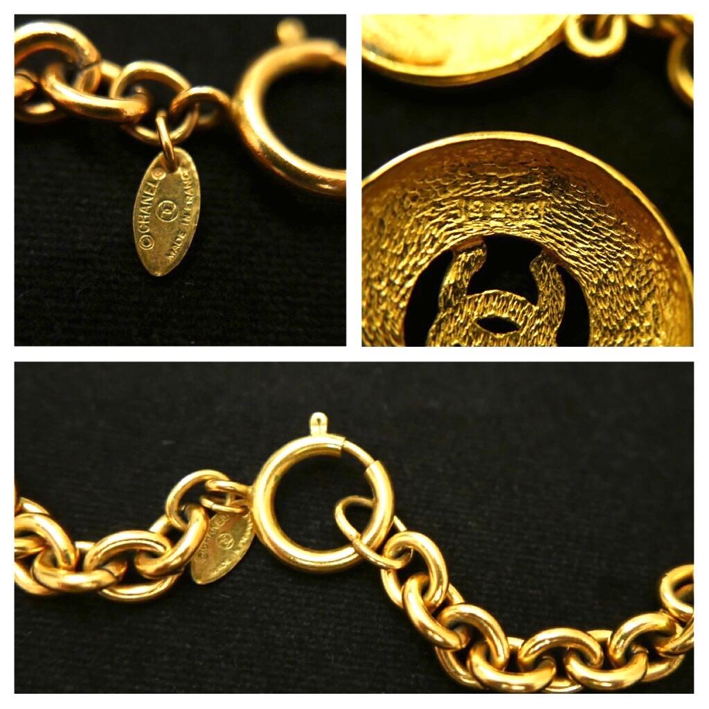 Women's 1980s Vintage Chanel Gold Toned Chain Five CC Coin Charm Necklace