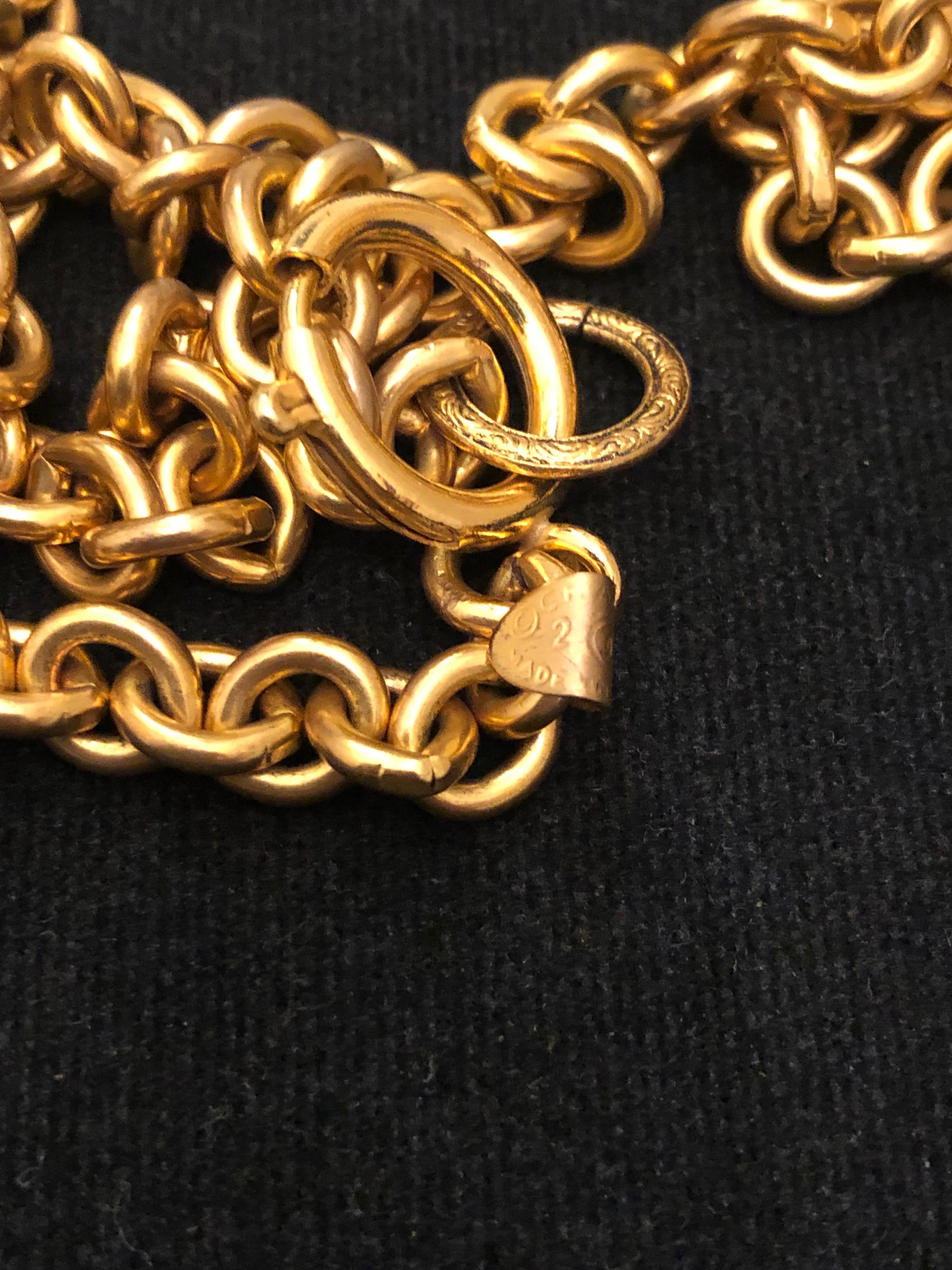1980s Chanel Gold Toned Long Chain Necklace with CC Resin Ball Charm 1
