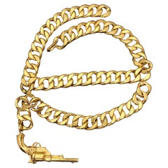 1980s Vintage CHANEL Gold Toned Pistol Gun Chain Necklace