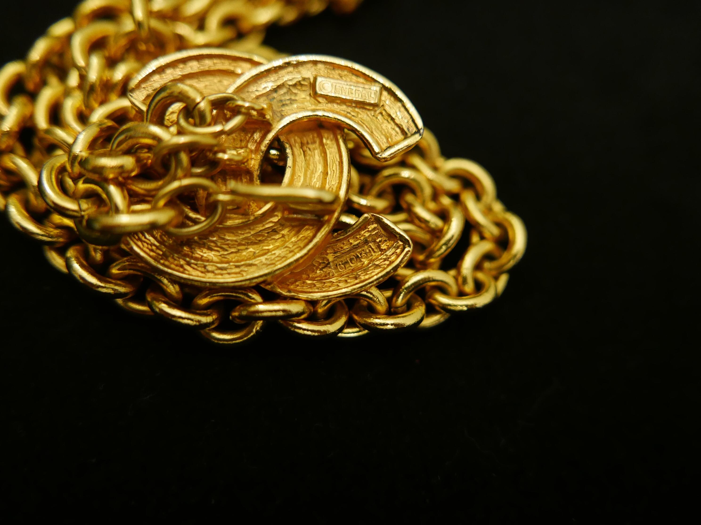 1980s Vintage CHANEL Gold Toned Quilted CC Triple Chain Belt  1
