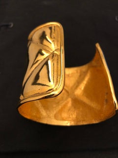 1980s Chanel Gold Toned Quilted Cuff Bangle