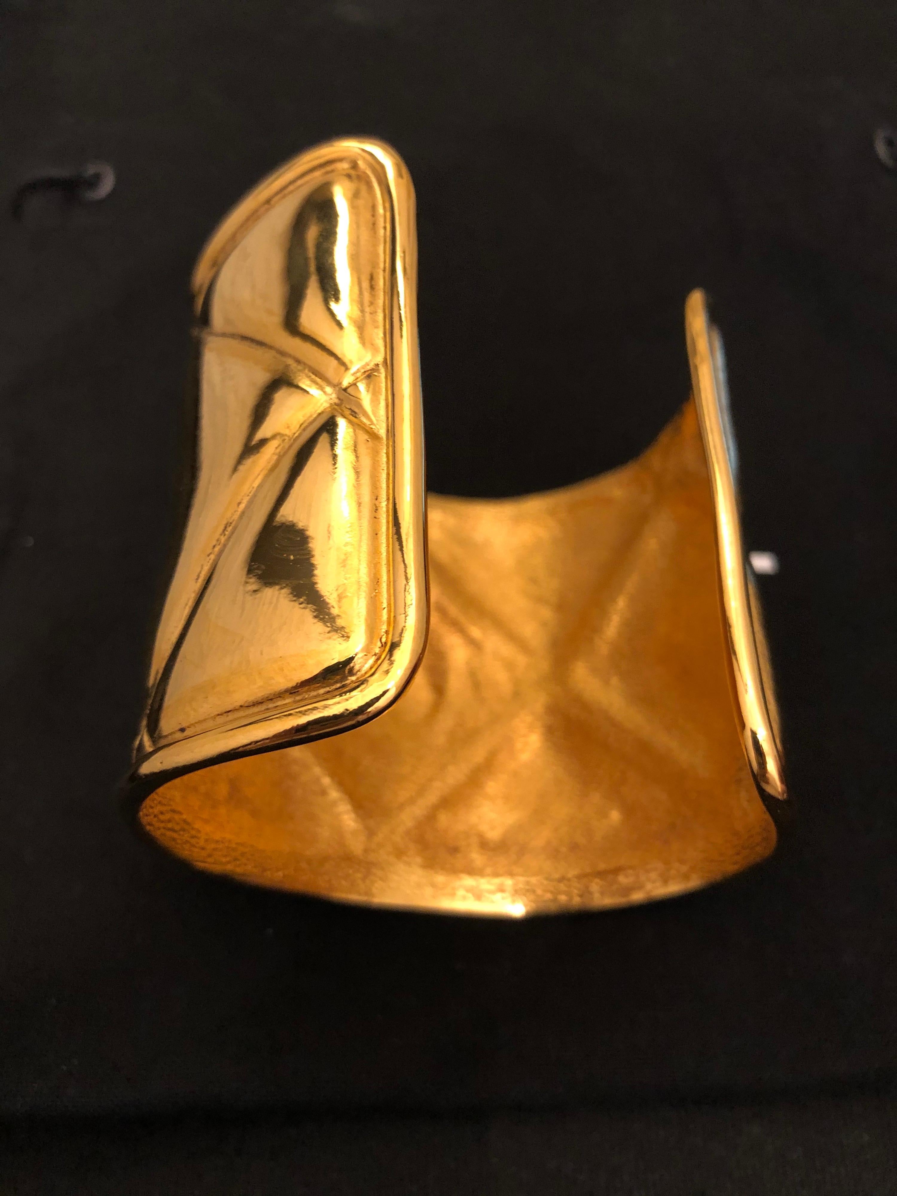 Women's 1980s Chanel Gold Toned Quilted Cuff Bangle
