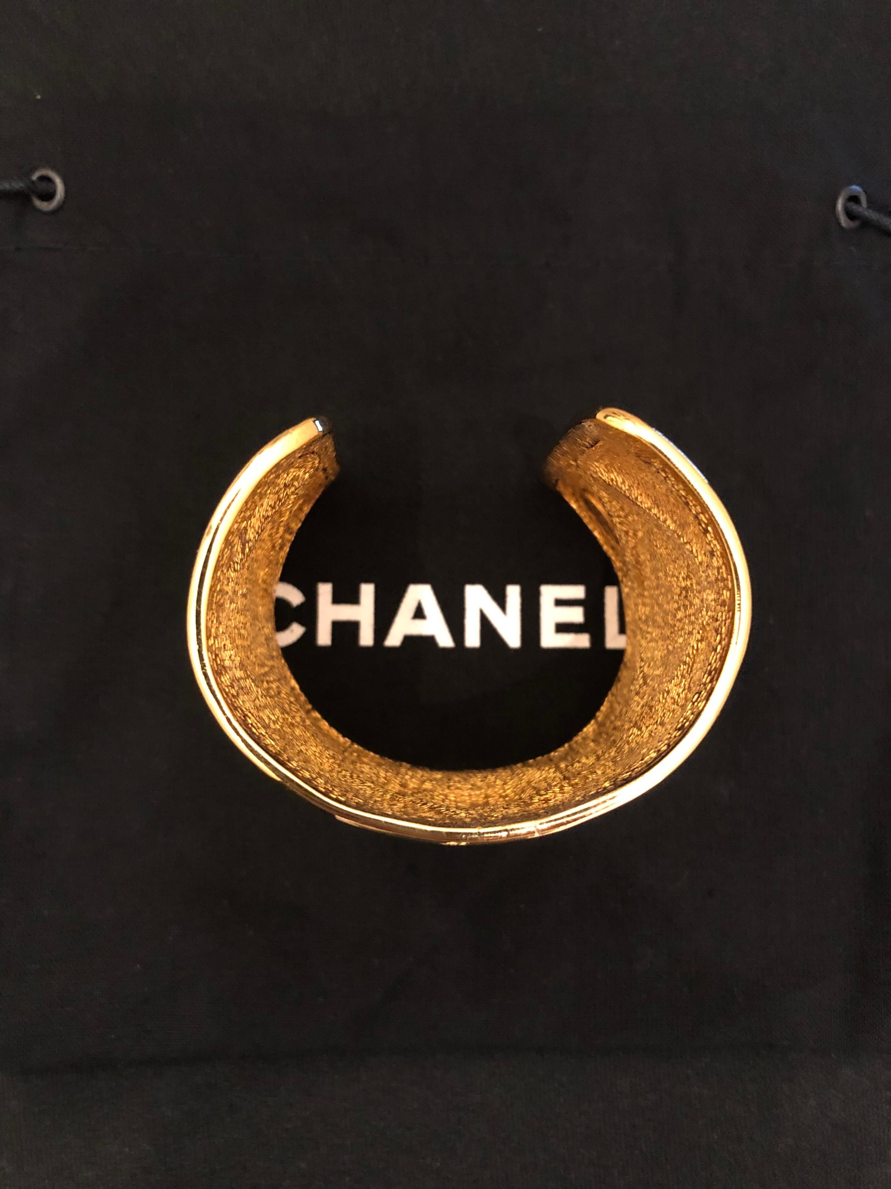 1980s Chanel Gold Toned Quilted Cuff Bangle 2