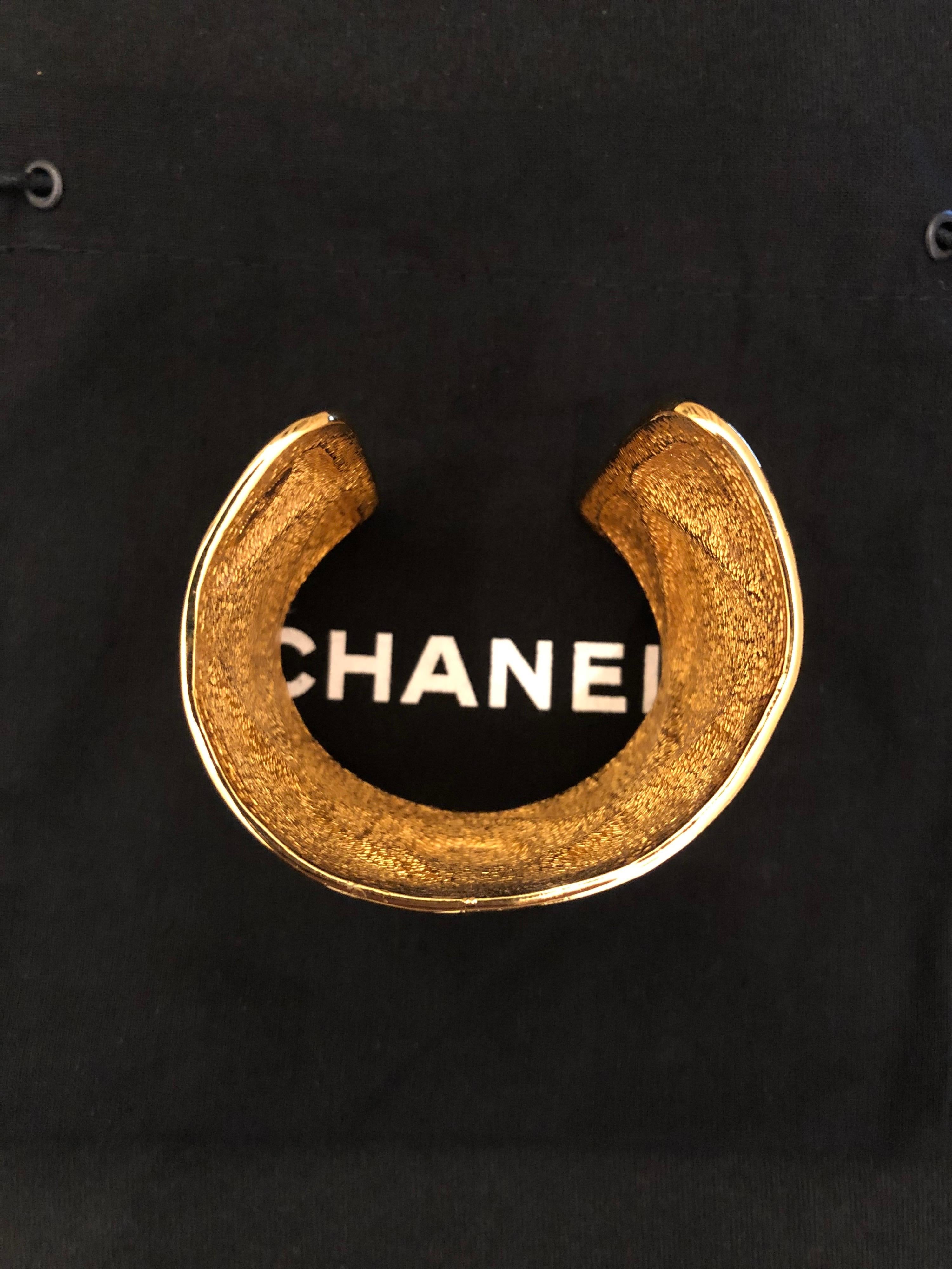 1980s Chanel Gold Toned Quilted Cuff Bangle 3