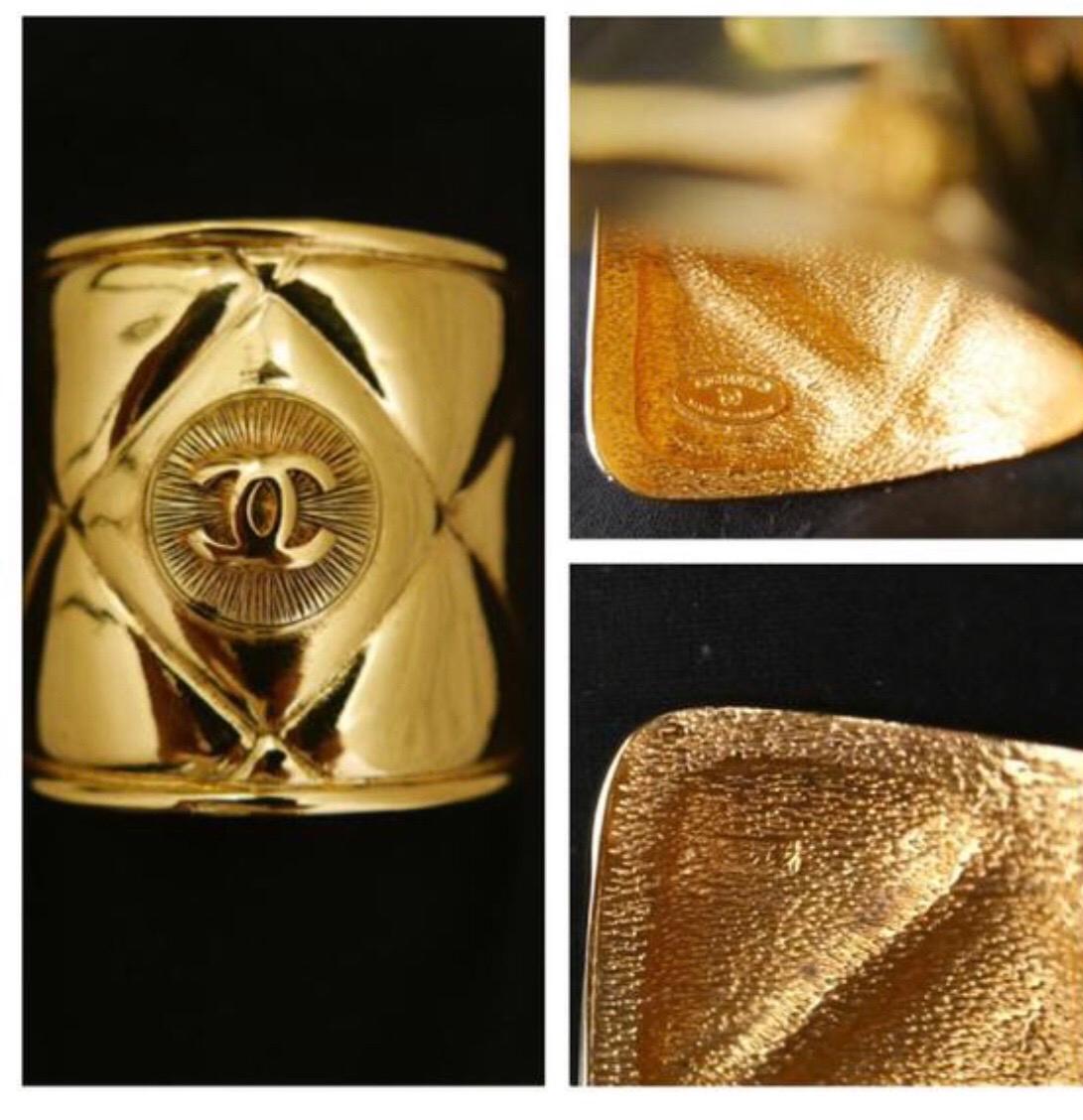 1980s Chanel Gold Toned Quilted Cuff Bangle 4