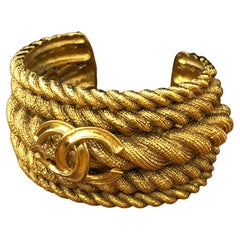 1980s Vintage CHANEL Gold Toned Rope Cuff Bracelet