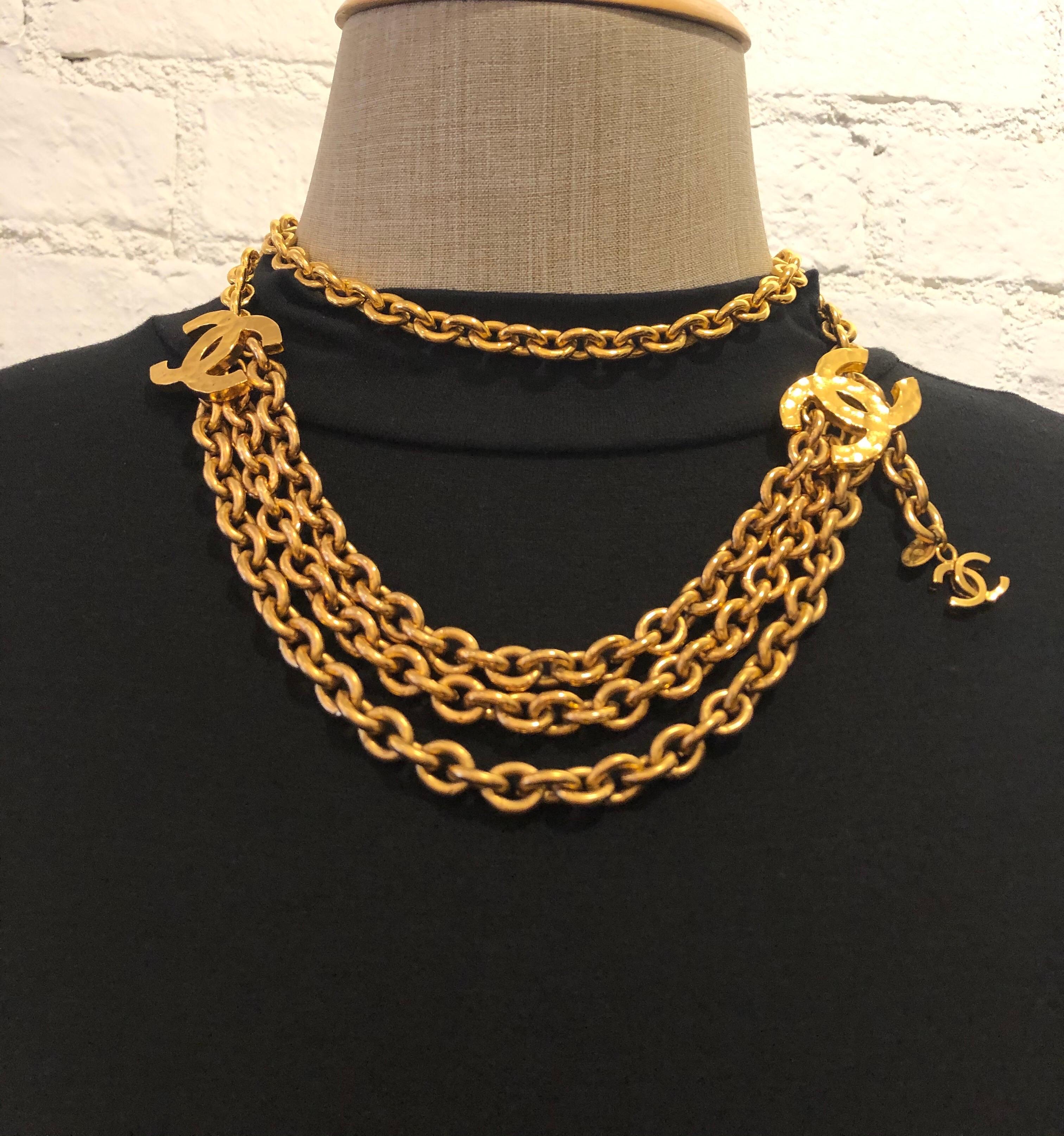 1980s CHANEL Gold Toned Triple Chain Belt  3
