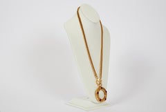 1980's Chanel Gripoix Gold Stone Magnifier Necklace