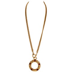 1980's Chanel Gripoix Gold Stone Magnifier Necklace