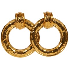 1980's Chanel Hammared Gold Knocker Oversize Hoop Earrings