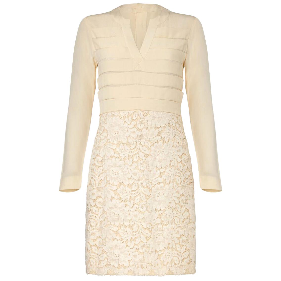 1980s Chanel Haute Couture Bridal Cream lace Dress Suit