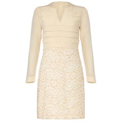 1980s Chanel Haute Couture Bridal Cream lace Dress Suit