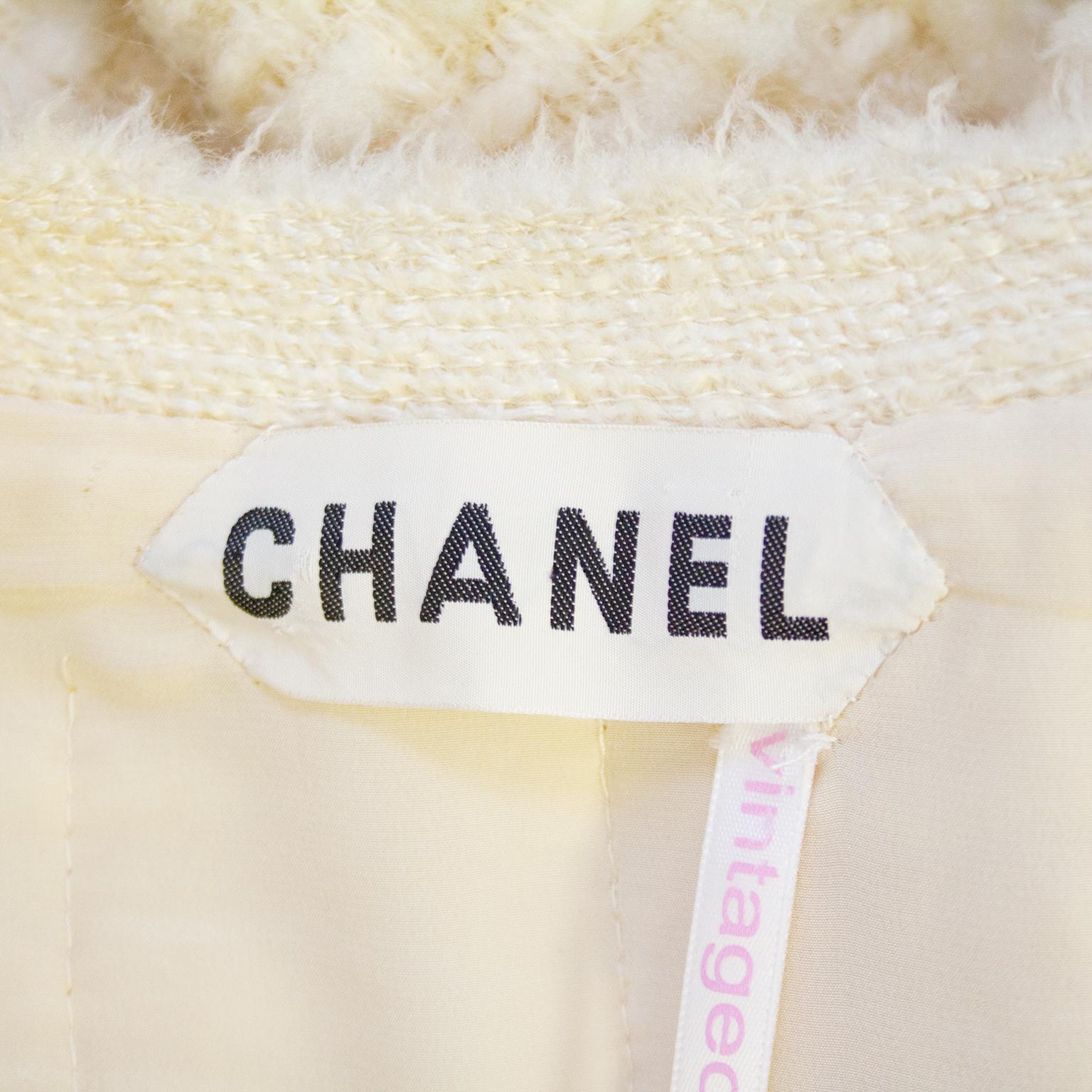 Chanel Haute Couture 1980 - Combinaison avec jupe en tweed et bouclette crème  en vente 1