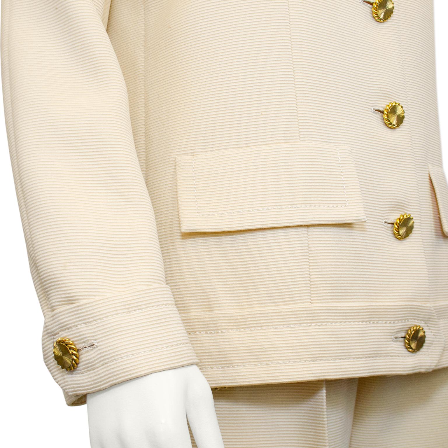 White 1980s Chanel Haute Couture Cream Pant Suit  For Sale