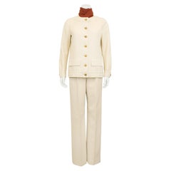 Vintage 1980s Chanel Haute Couture Cream Pant Suit 