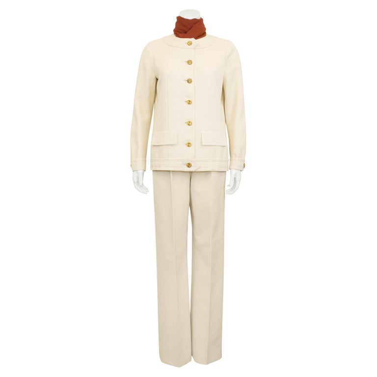 10K Mint Chanel 2002 Vintage Chain White Jacket Pant Suit Set 38 40 6 8 Vtg  M L 