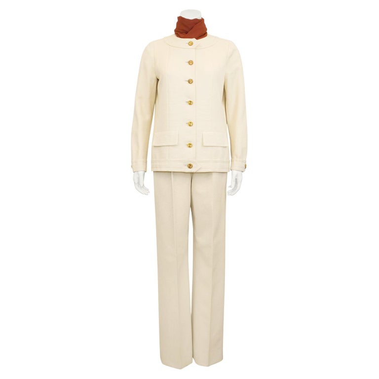 1980s Chanel Haute Couture Cream Pant Suit For Sale at 1stDibs