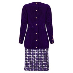 Retro 1980s Chanel Haute Couture Purple Tweed Velvet Three-Piece Suit