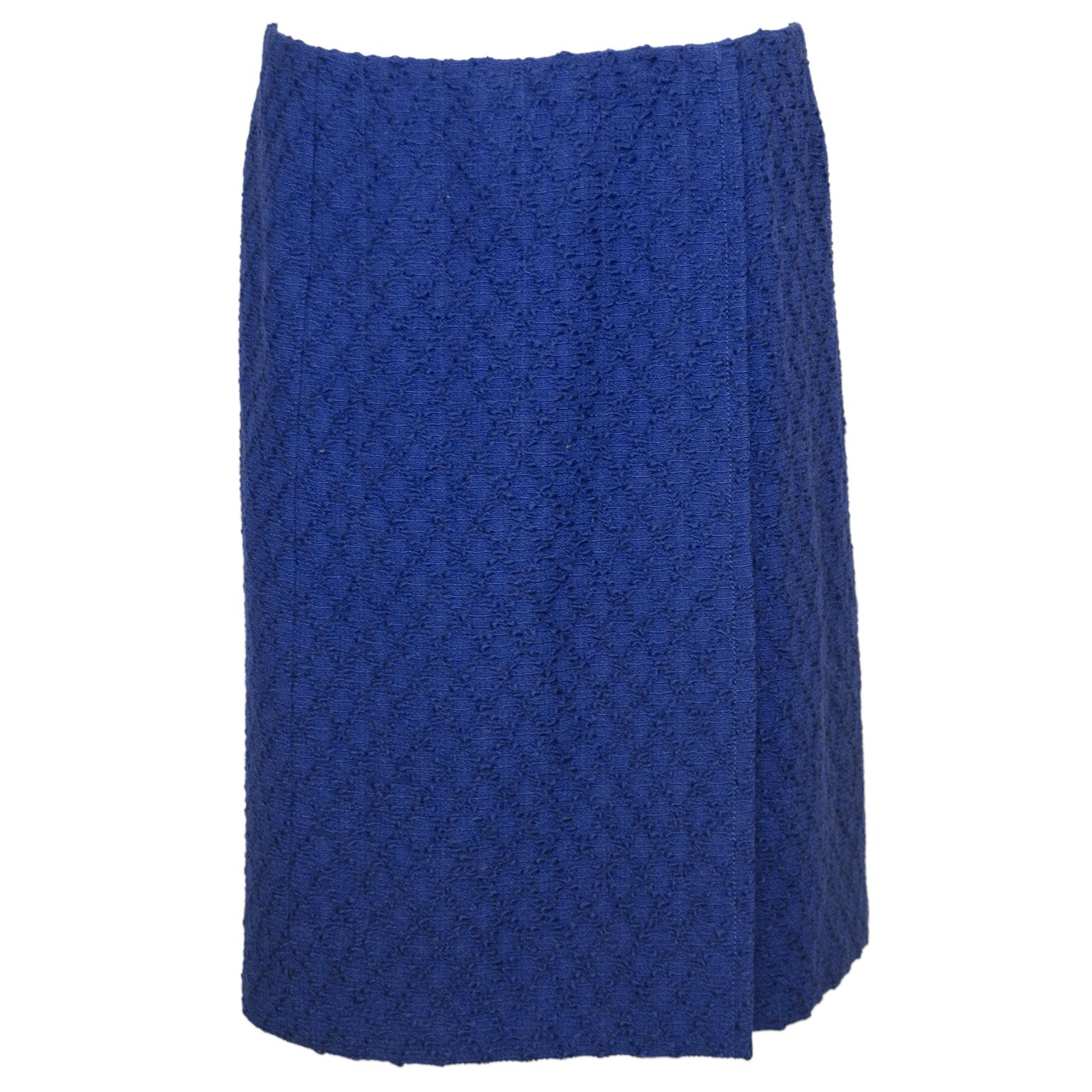 Women's 1980’s Chanel Haute Couture Royal Blue Skirt Suit For Sale