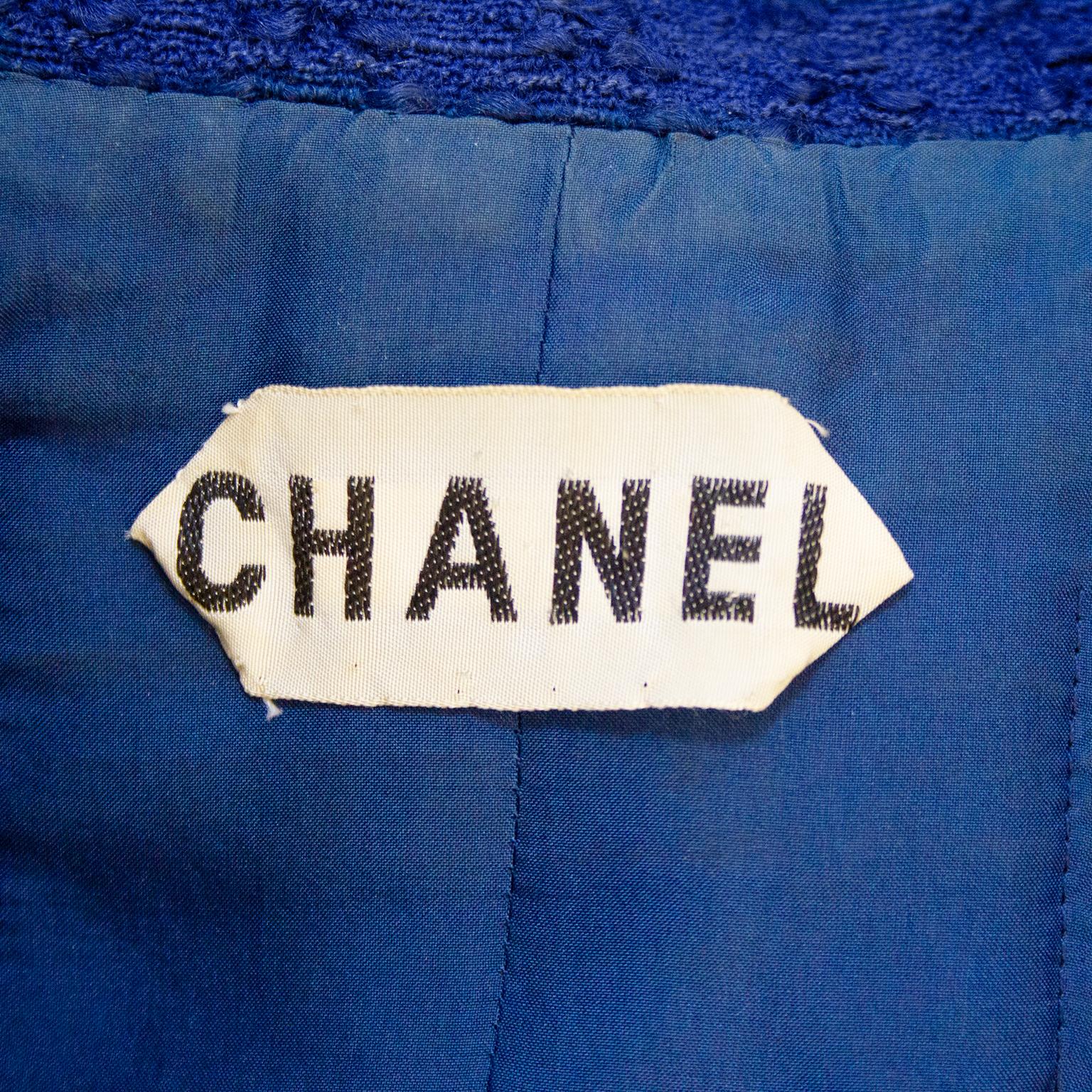1980’s Chanel Haute Couture Royal Blue Skirt Suit For Sale 1