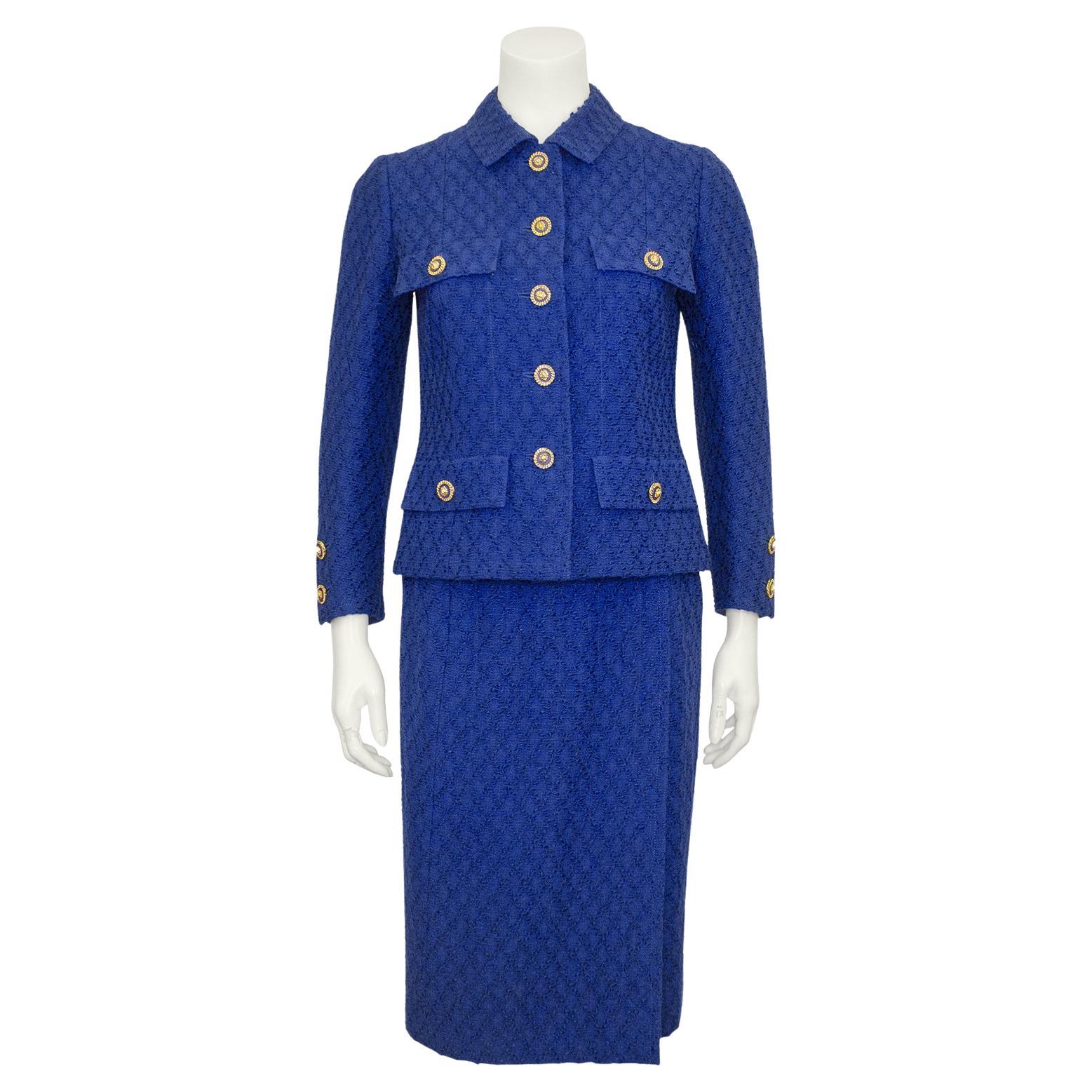 1980’s Chanel Haute Couture Royal Blue Skirt Suit For Sale