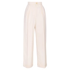 Vintage 1980's Chanel High-Rise Ecru Wool Trousers