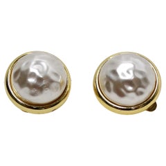 Retro 1980s Chanel Inspired 14k Gold Plated Costume Pearl Clip-On Earrings