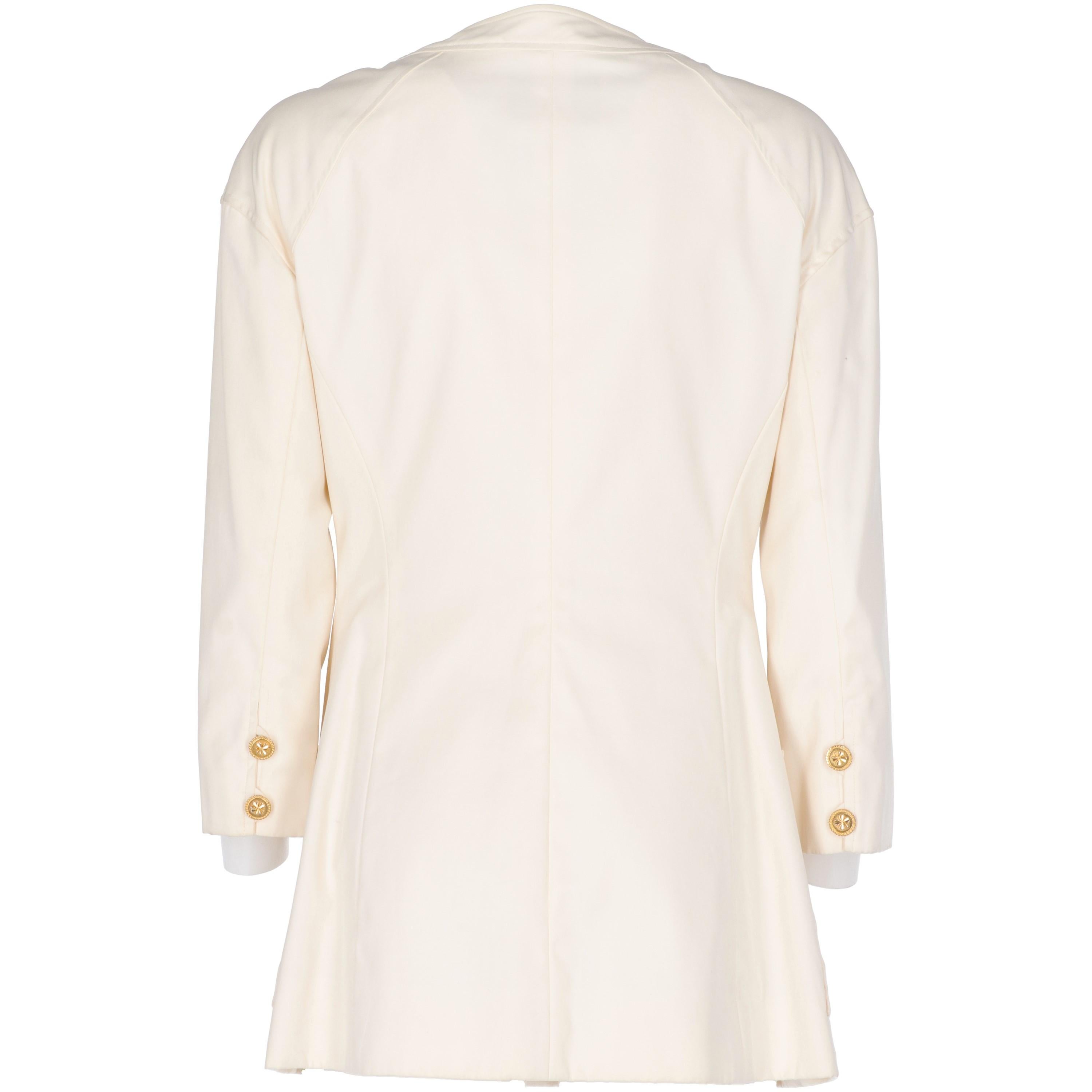 White 1980s Chanel Ivory Cotton Double Breasted Jacket