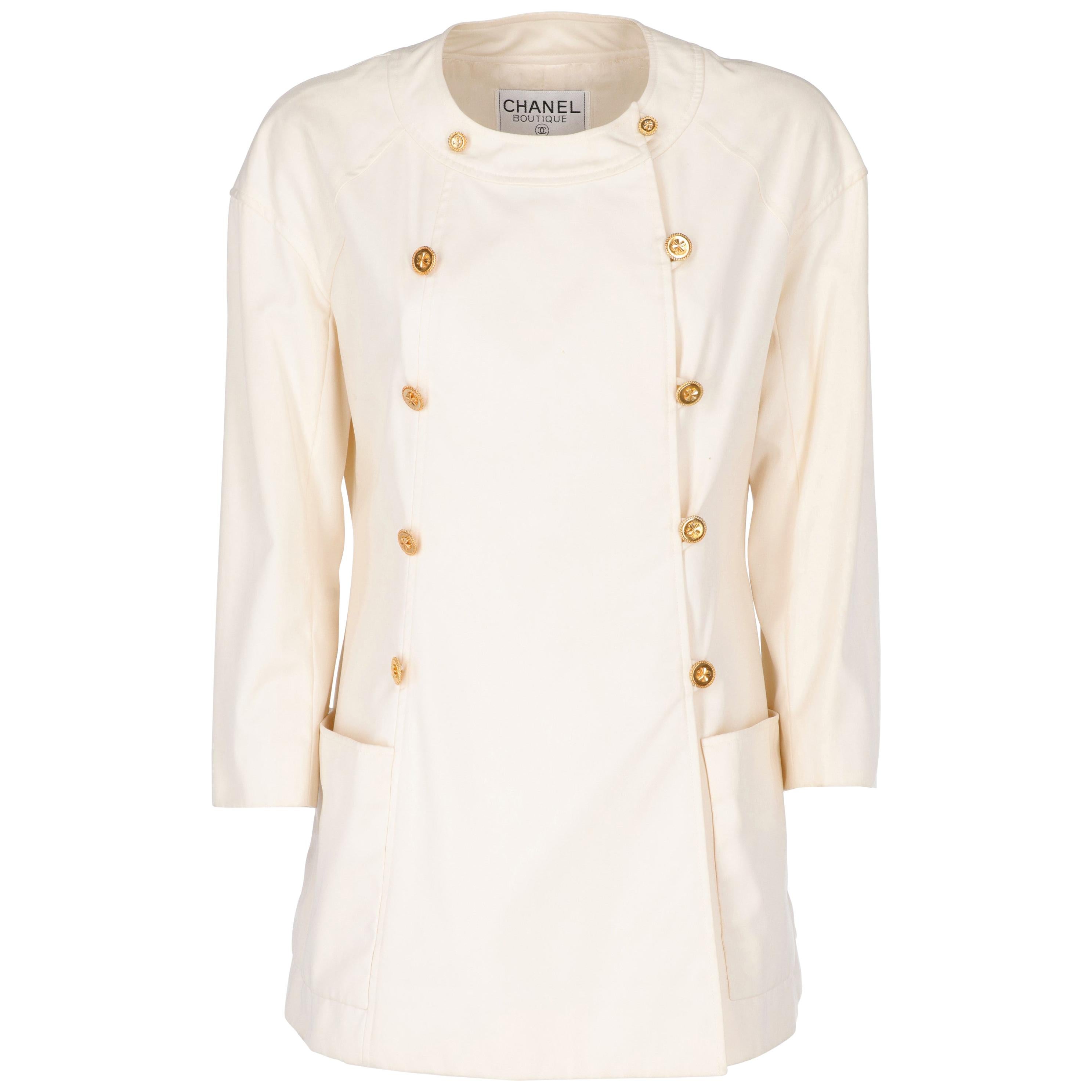 1980s Chanel Ivory Cotton Double Breasted Jacket