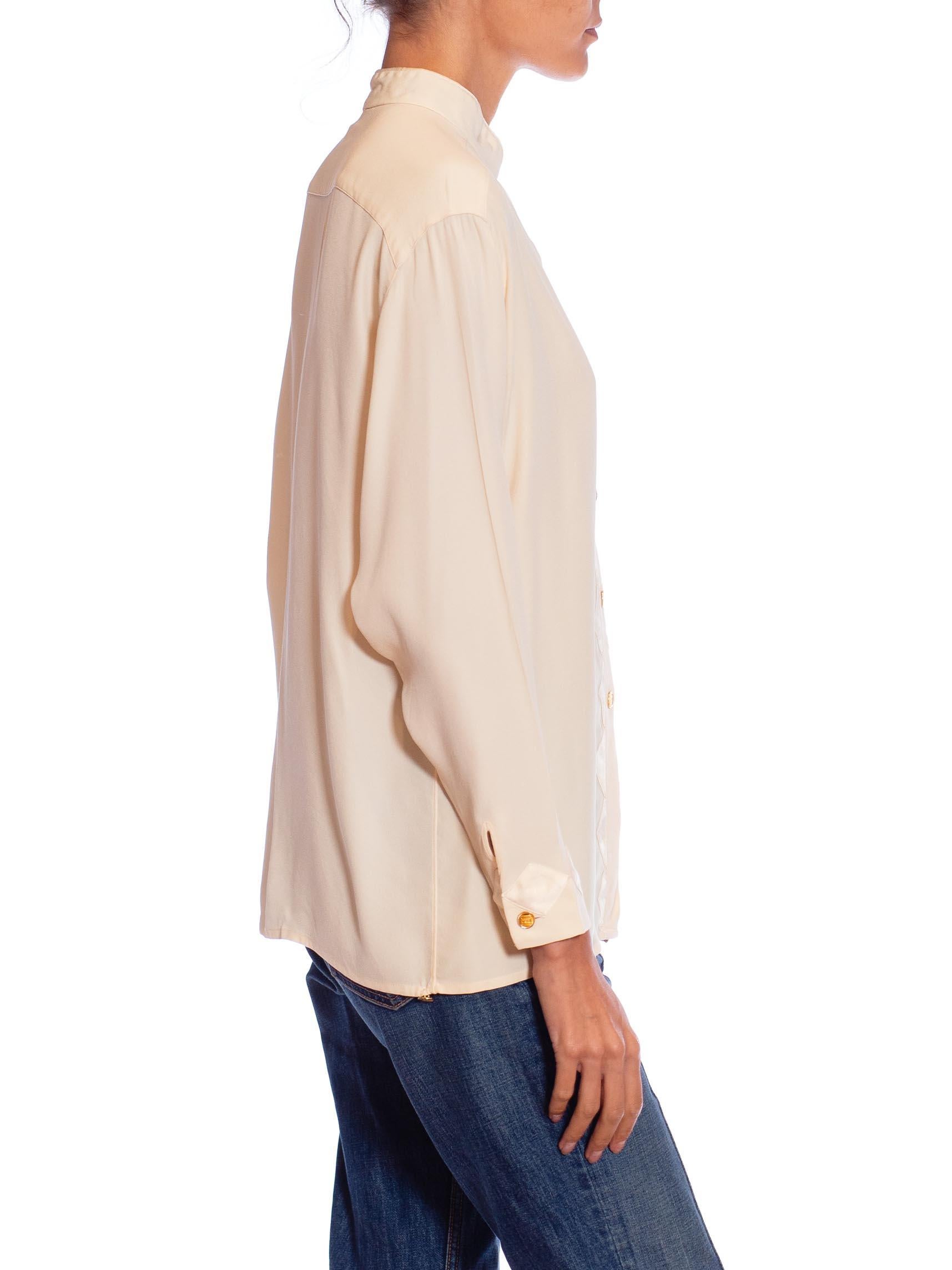 1980S CHANEL Ivory White Silk Crepe Blouse In Excellent Condition In New York, NY